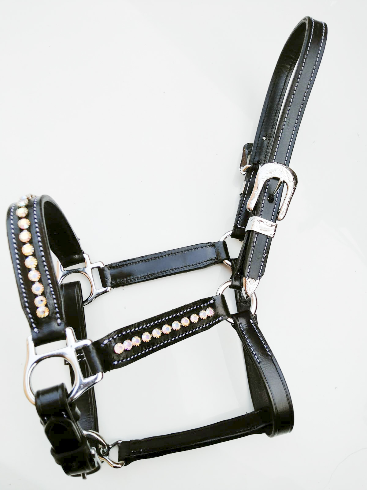 Leather rhinestone halter